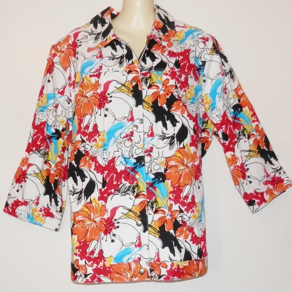 CJ Banks 1X Floral Stretch Jacket 3/4 Sleeve E564 - Picture 1 of 7